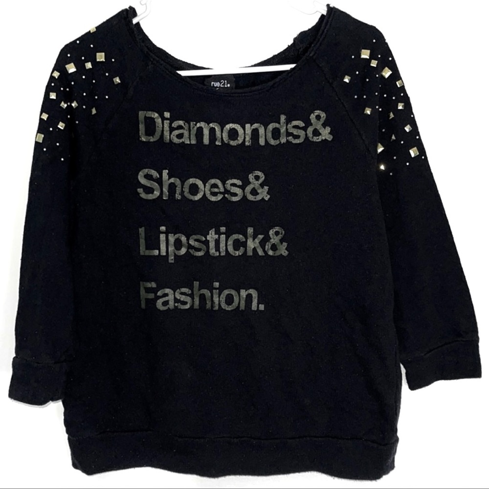 French terry 3/4 statement sleeves raglan top - Black